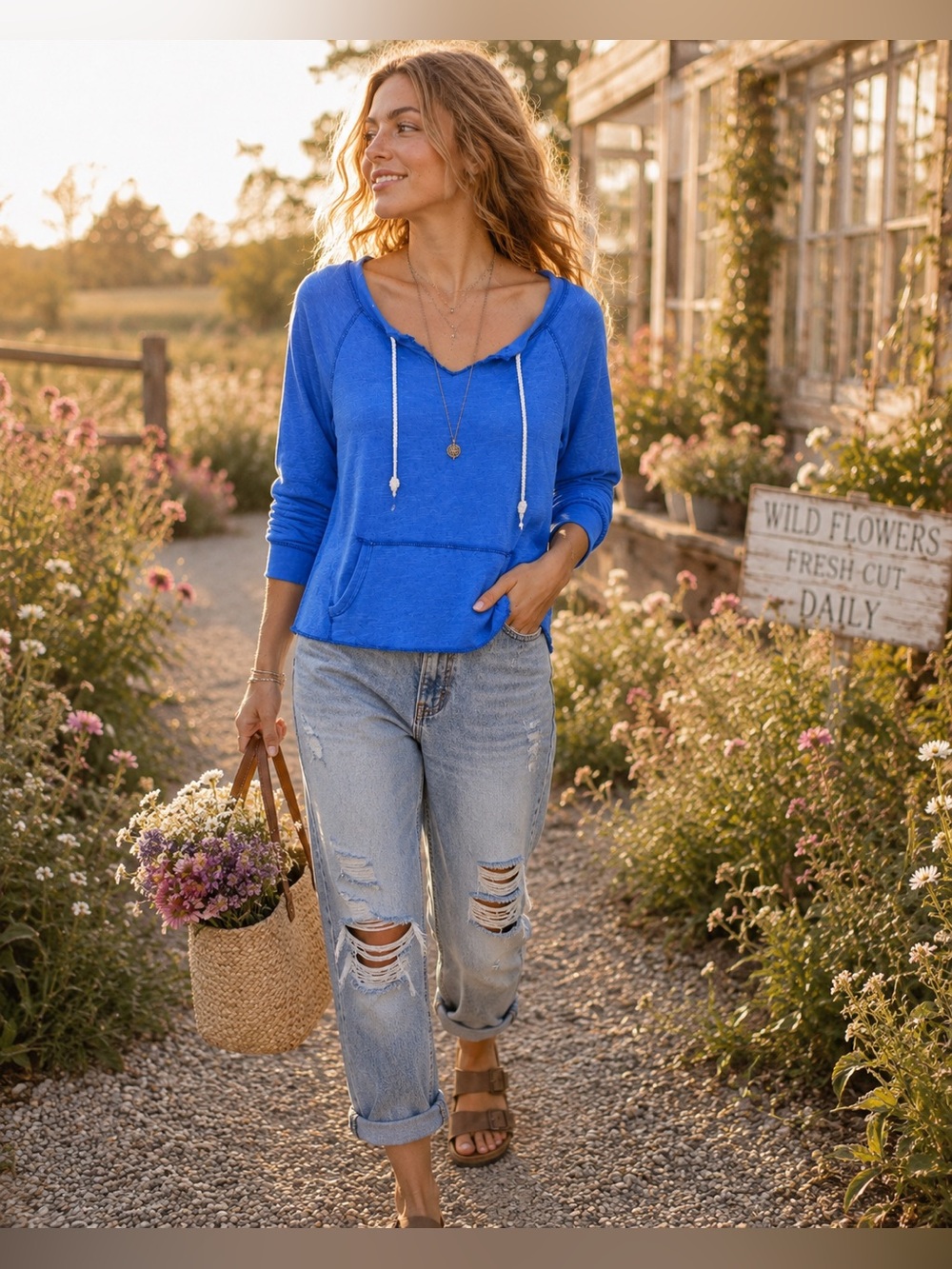 💙 Aerie Blue Hoodie Sweatshirt NWOT | Free People Vibe | Medium